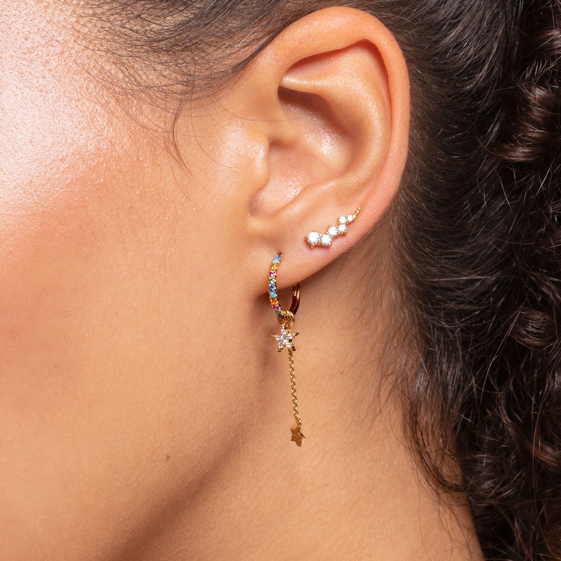 Boucles d'oreilles grimpante blanche pierres or, Thomas Sabo