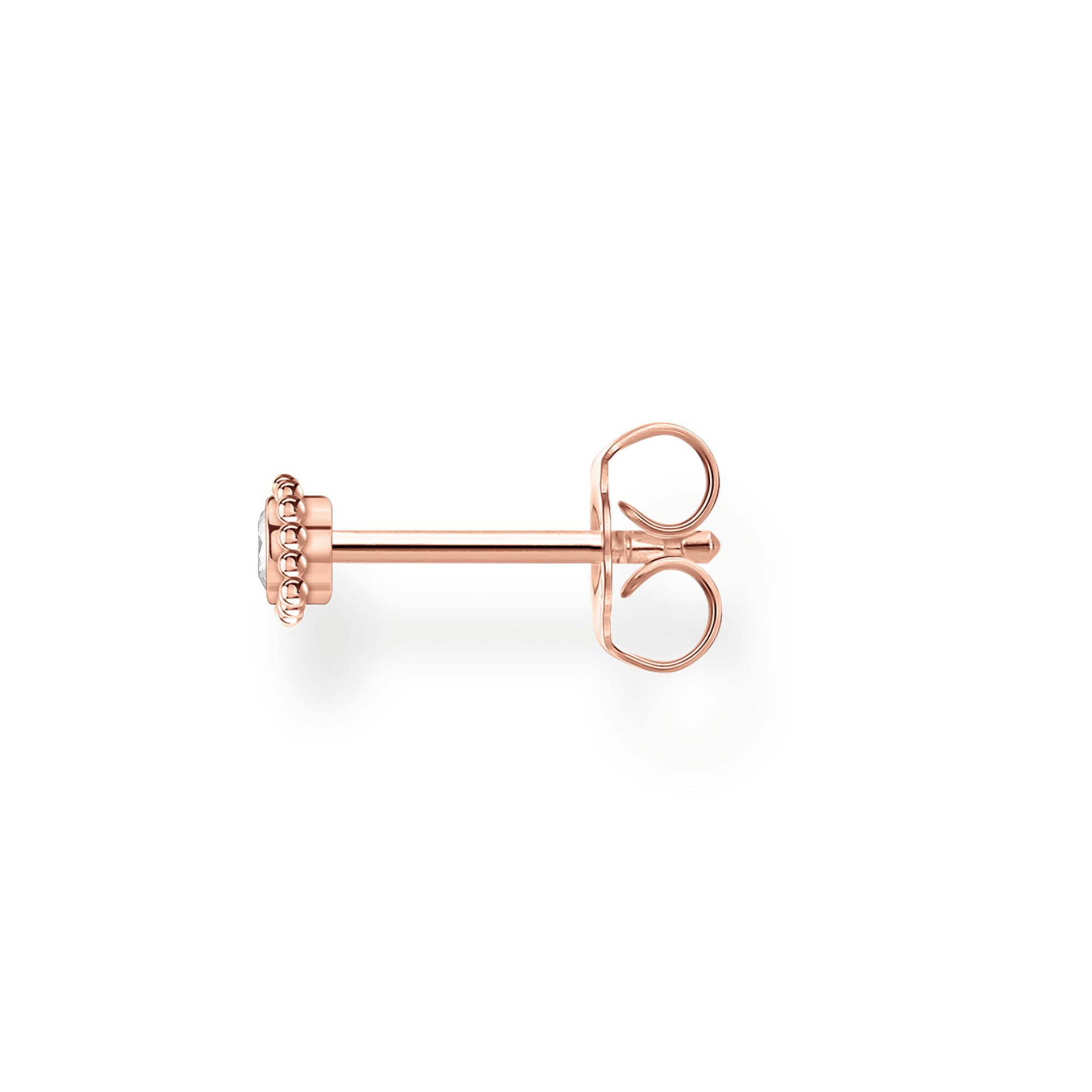 Clou d'oreille unique fleur pierre blanche et or rose, Thomas Sabo